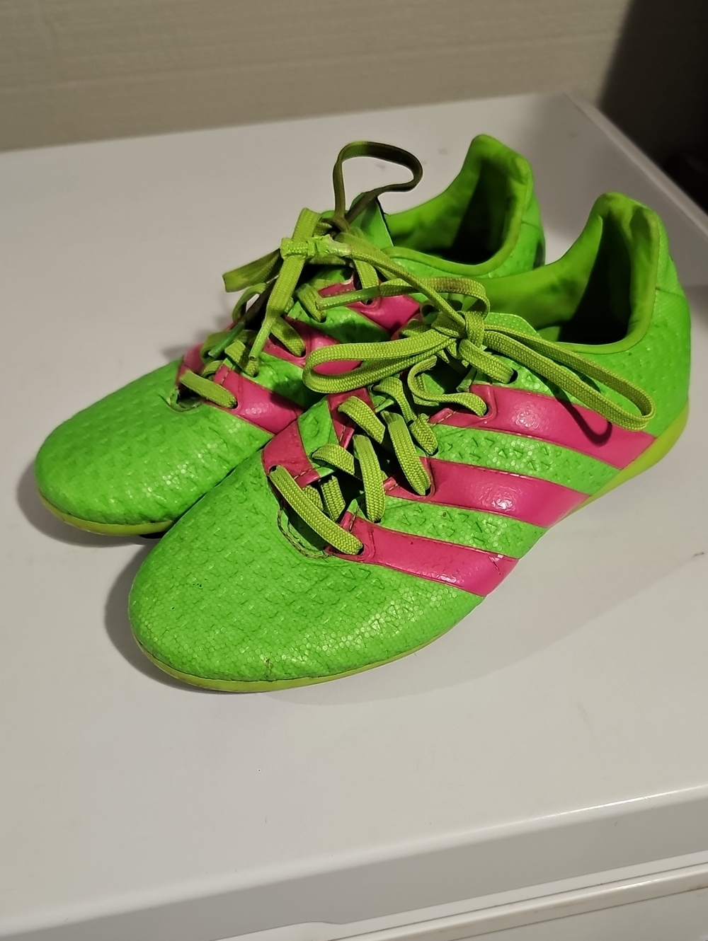 adidas Kids Neon Green and Pink Soccer Sneakers